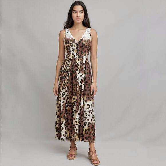Vintage 90s Together leopard print maxi sundress size 10  A Line Embroidered - Picture 1 of 16